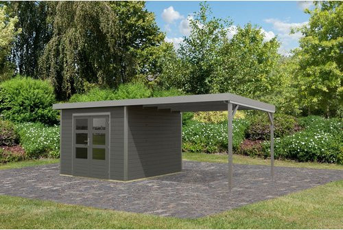 KARIBU Gartenhaus Haby 6 B aus nordischem Fichtenholz mit Pultdach, grau, B/H/T: 612 x 218,5 x 270 cm - Bild 1