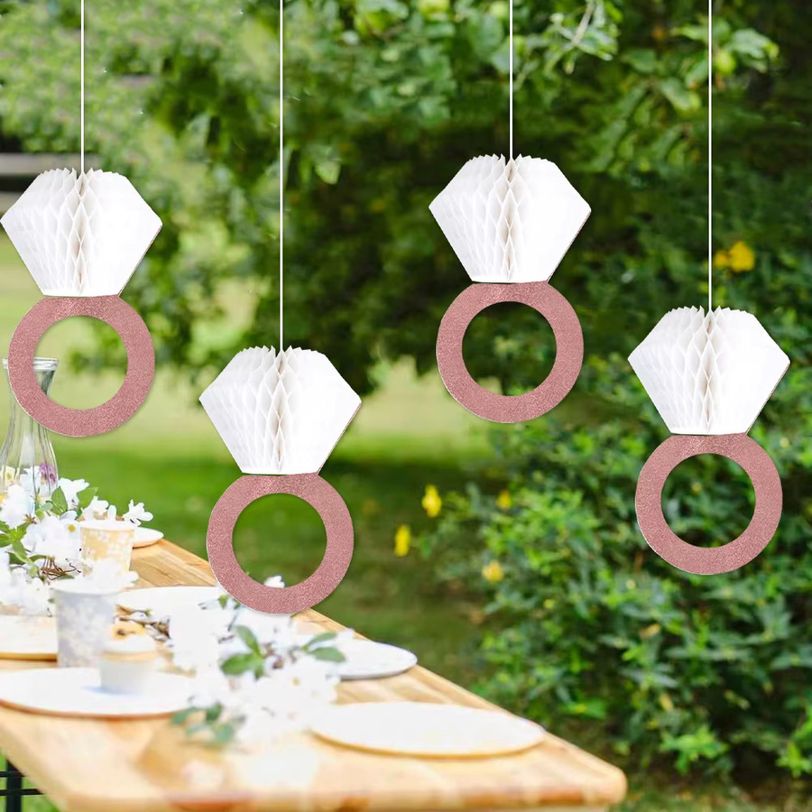joy-enlife Waben Ring Dekoration aus Papier in Gold und Rosa für Hochzeit, Verlobung und Junggesellenabschied - Bild 2