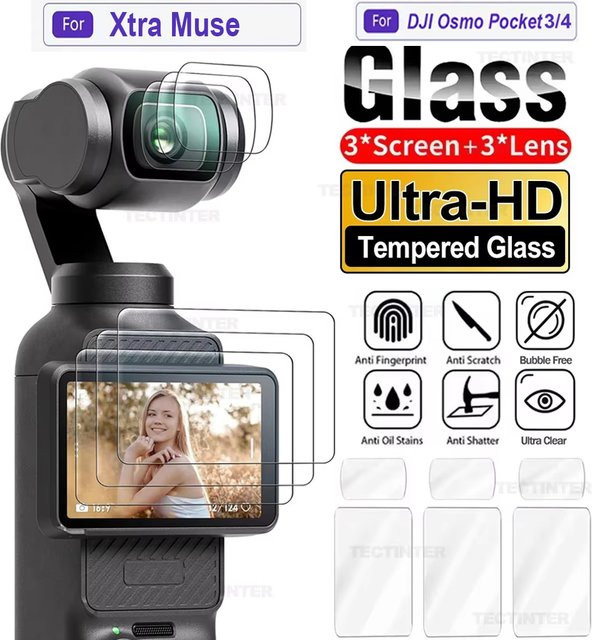 Muse Bildschirm- und Objektivschutz aus gehärtetem Glas für DJI OSMO Pocket 3, transparent, 9H Härtegrad - Bild 1