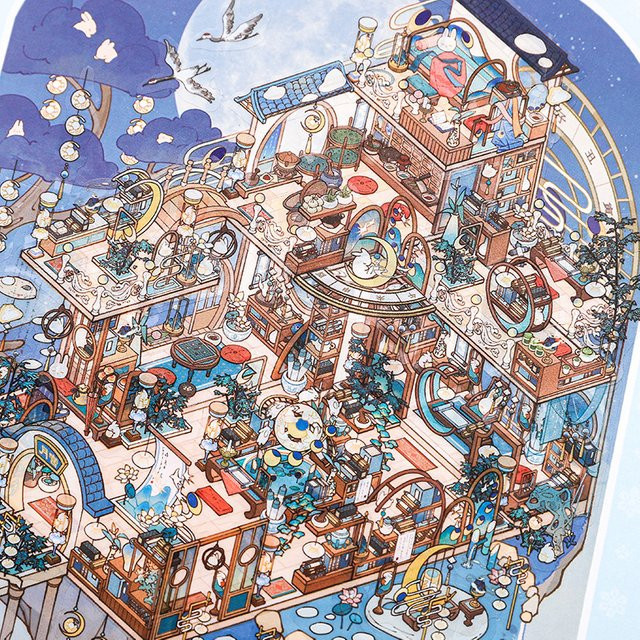 Kawaii 3D-Aufkleberbuch Unterwasser-Pavillon-Landschaft im antiken Stil als DIY-Taschenhütten-Szene in Multicolour - Bild 1