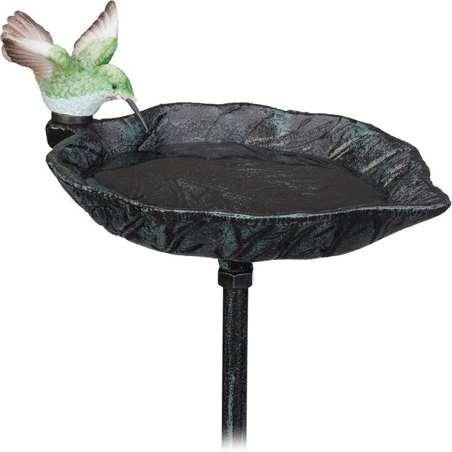 Relaxdays Vogeltränke aus Gusseisen in Dunkelgrün mit Erdspieß im Blattmuster im Vintage-Design, Höhe: 100,5 cm, Breite: 13,5 cm, Tiefe: 19 cm - Bild 1