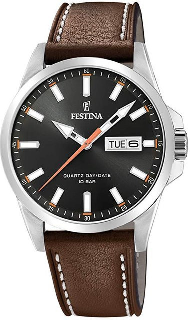 Festina Herrenuhr, Quarz, Edelstahl, Leder, 41 mm, Schwarz, 10 ATM - Bild 1