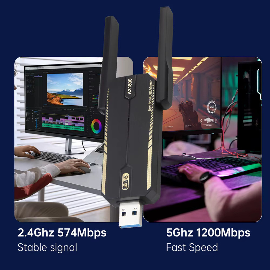 Fenvi AX1800 WiFi 6 USB-A Adapter Dual Band 2,4 GHz/5 GHz in Schwarz - Bild 3