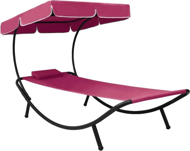 vidaXL Garten-Sonnenliege mit Sonnendach und Kissen in Rosa aus pulverbeschichtetem Stahl und Oxford-Gewebe - Bild 1