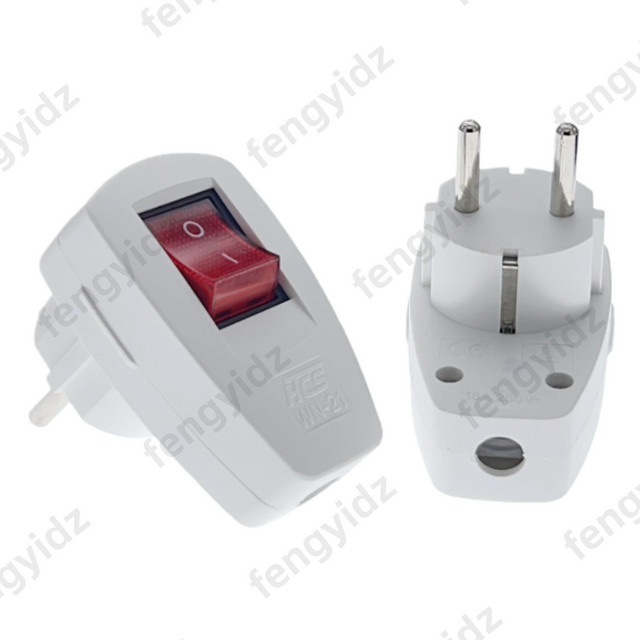 Fengyidz Schuko Netzstecker mit EIN-AUS-Netzschalter in Weiß, 250 V, 10 A, EU-Stecker-Adapter für Stromkabel - Bild 1