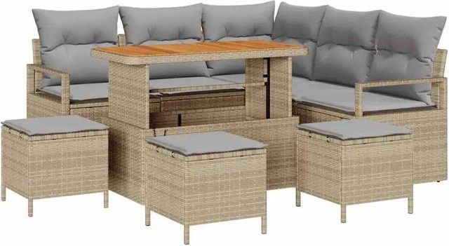 vidaXL Garten-Sofa-Set 9-tlg. aus Poly Rattan und Akazienholz in Beige mit Kissen für Garten, Terrasse oder Balkon - Bild 1