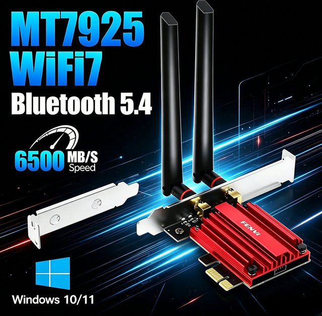 Fenvi WiFi 7 PCIe Netzwerkkarte mit Bluetooth 5.4 und MT7925 Chip für Desktop-PCs, kompatibel mit Windows 10/11 - Bild 1