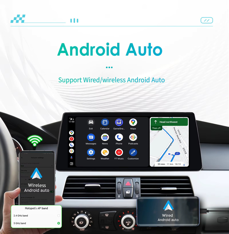 OSSURET 10,25 Zoll 2-DIN Android 13 Autoradio für BMW 5er-Reihe E60 E61 CCC CIC (2005-2010) mit GPS, Bluetooth, Wireless Carplay, Android Auto, 4G, DSP und 360-Grad-Kamera in Schwarz - Bild 5