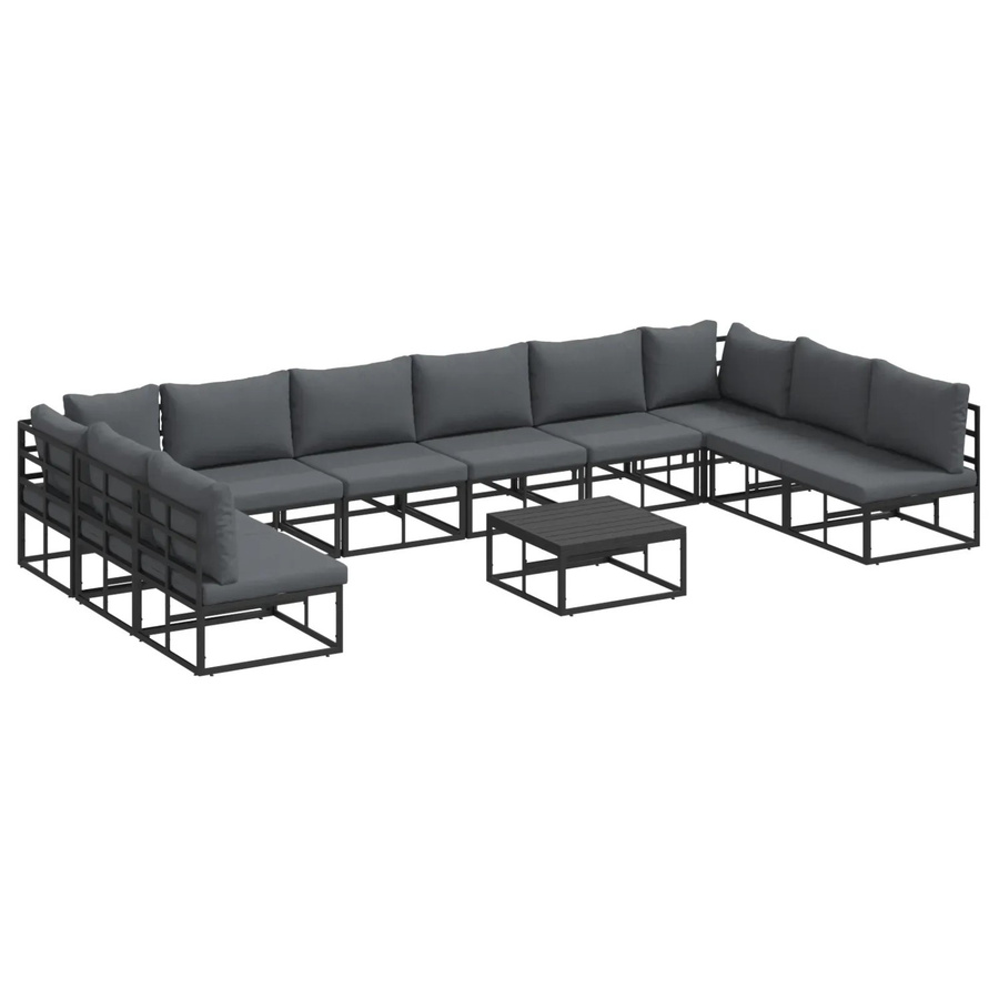 vidaXL Garten-Sofa-Set in U-Form aus Aluminium und Polyester, 11-teilig, Schwarz - Bild 2