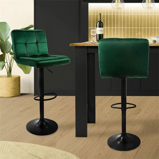 ML-Design Barhocker 2er Set aus Samt in Grün mit Rückenlehne und Fußstütze höhenverstellbar - Bild 1
