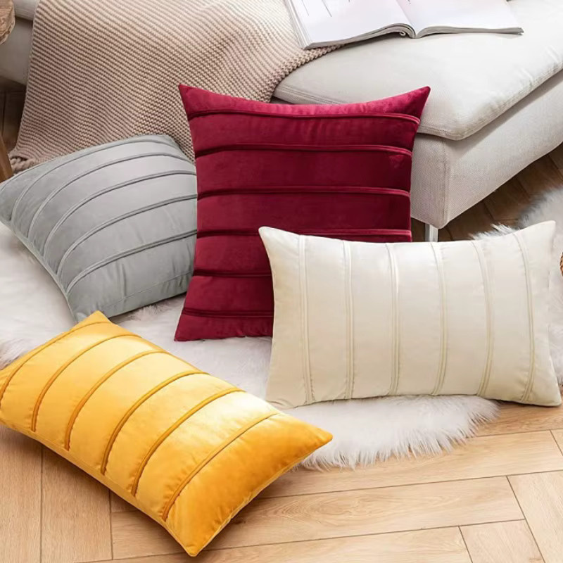 Inyahome Samt-Streifen-Kissenbezug im rustikalen Farmhaus-Stil, Farbe: Rot und Grün - Bild 2