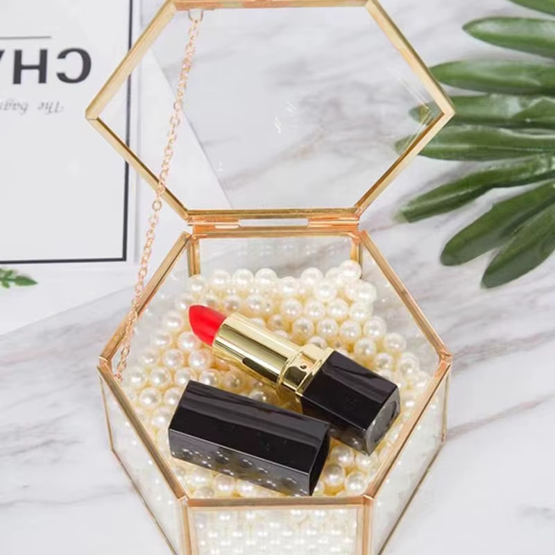 TPXCKz Schmuckbox aus Glas in Gold, sechseckige Retro-Ringbox für deine Geschenke - Bild 2