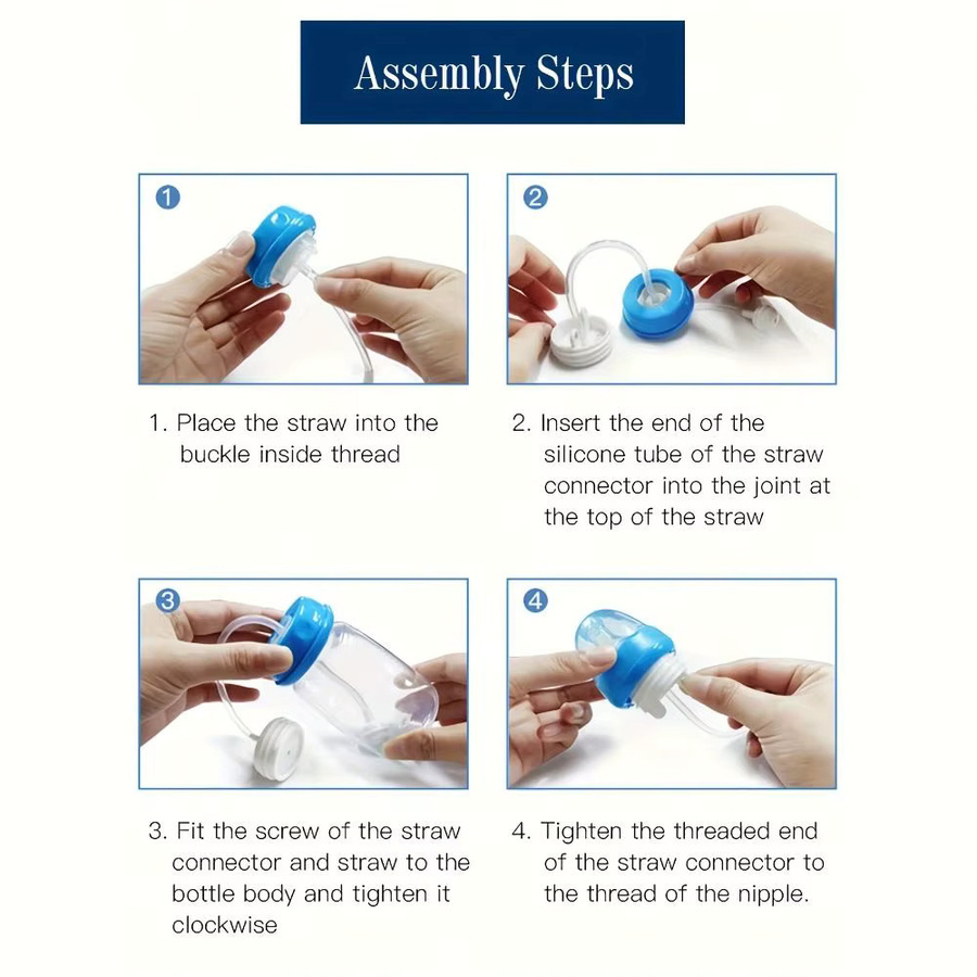 Babyflaschen-Set mit Selbstfütterungsfunktion und Strohhalm, Blau, 150 ml - Bild 3