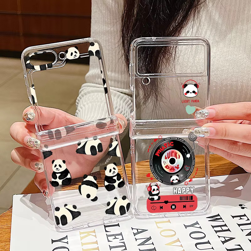 Stoßfeste Cartoon Panda Klarsichthülle für Samsung Galaxy Z Flip 8 7 FE 6 5 4 3, transparente Hartschale - Bild 3