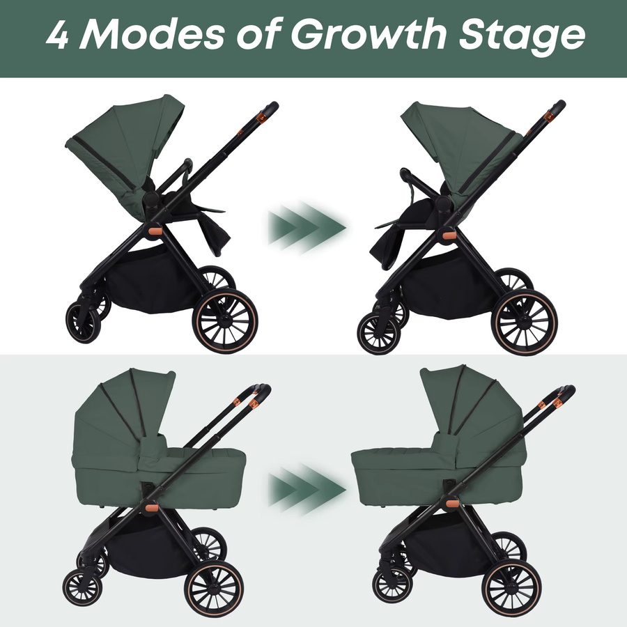 BabyVoyage 2-in-1 Kombi-Kinderwagen mit zwei-Wege-Sitz und faltbarer Funktion in Schwarz und Grün - Bild 3