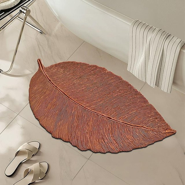 Schnelltrocknende Badewannen-Fußmatte in Blattform aus Kieselalgenerde, schmutzabweisend und rutschfest, Farbe: Braun, B/T: 90 x 60 cm - Bild 1