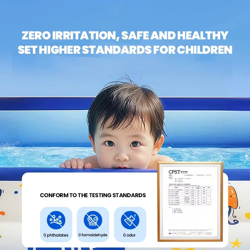 Kmoist Aufblasbarer Rechteck-Pool für Kinder mit Meerestier-Motiv, Blau, B/T/H: 160 x 160 x 56 cm - Bild 3
