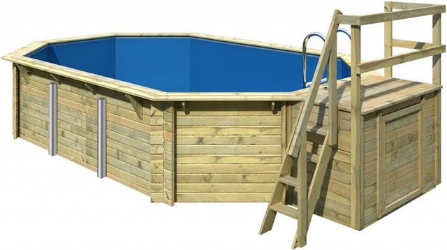 Karibu Massivholzpool Set 4 B aus Fichte in Blau und Grau mit Filteranlage, Skimmer und Sonnenterrasse, B/T/H: 600 x 400 x 111 cm - Bild 2