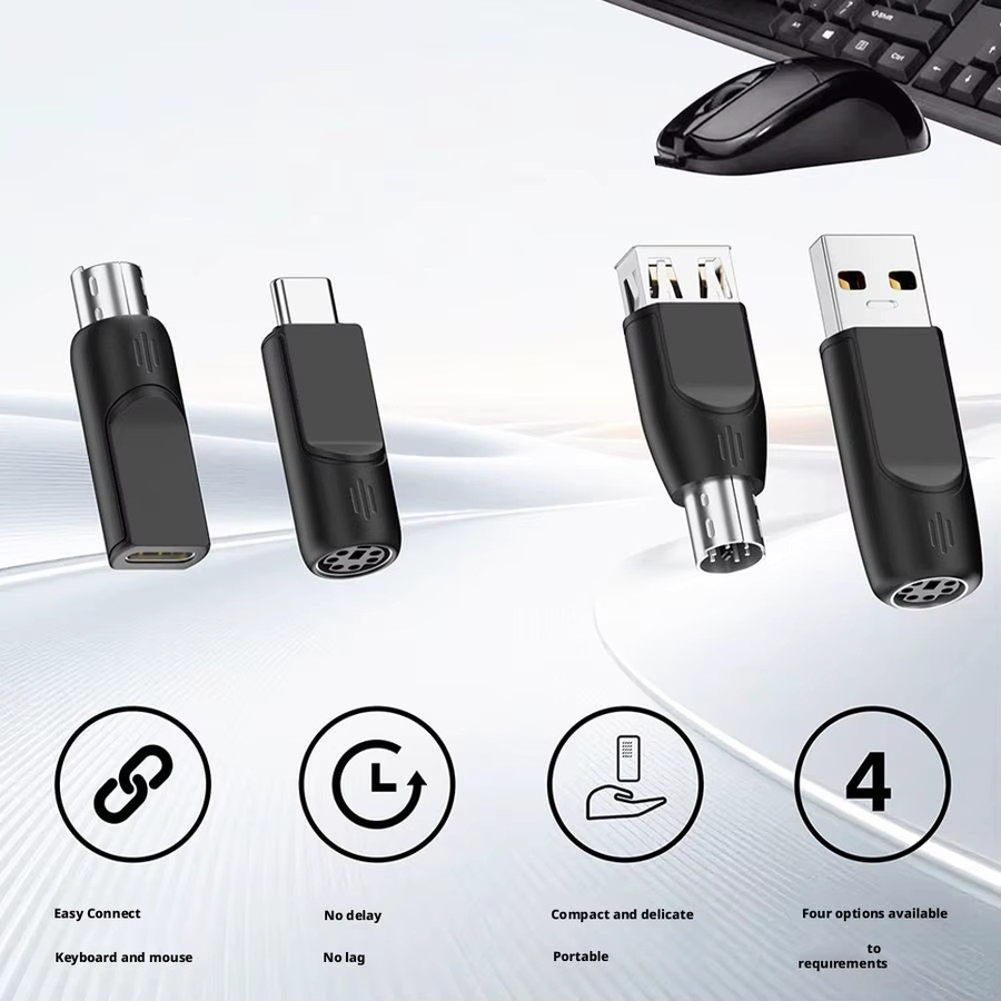 BSN USB-A und USB-C auf PS2 Adapter Konverter für Tastatur und Maus in Schwarz - Bild 5