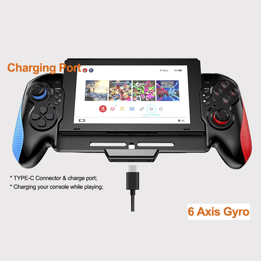 Ipega Controller für Nintendo Switch und Switch OLED mit USB-C, 6-Achsen-Gyroskop und Dual-Vibration in Blau und Rot - Bild 2