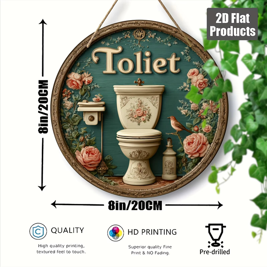 CIFBUY Retro Holz-Toilettenschild in Blumenform als runde Hängedekoration, Mehrfarbig - Bild 5