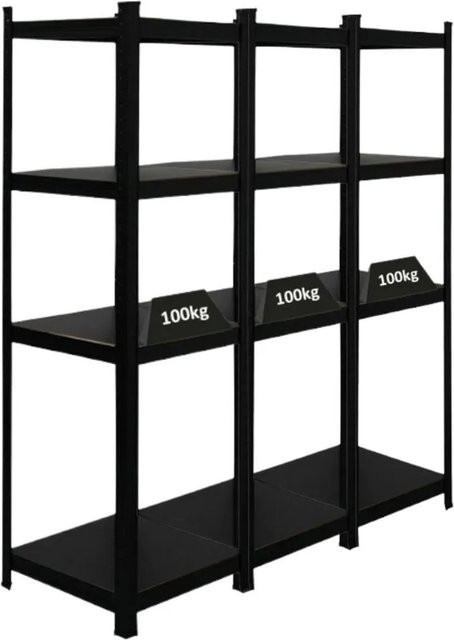 PROREGAL Ragnar All Black Series Schwerlastregal Set aus 3 Stück, Matt Schwarz, H x B x T: 150 x 45 x 45 cm - Bild 1
