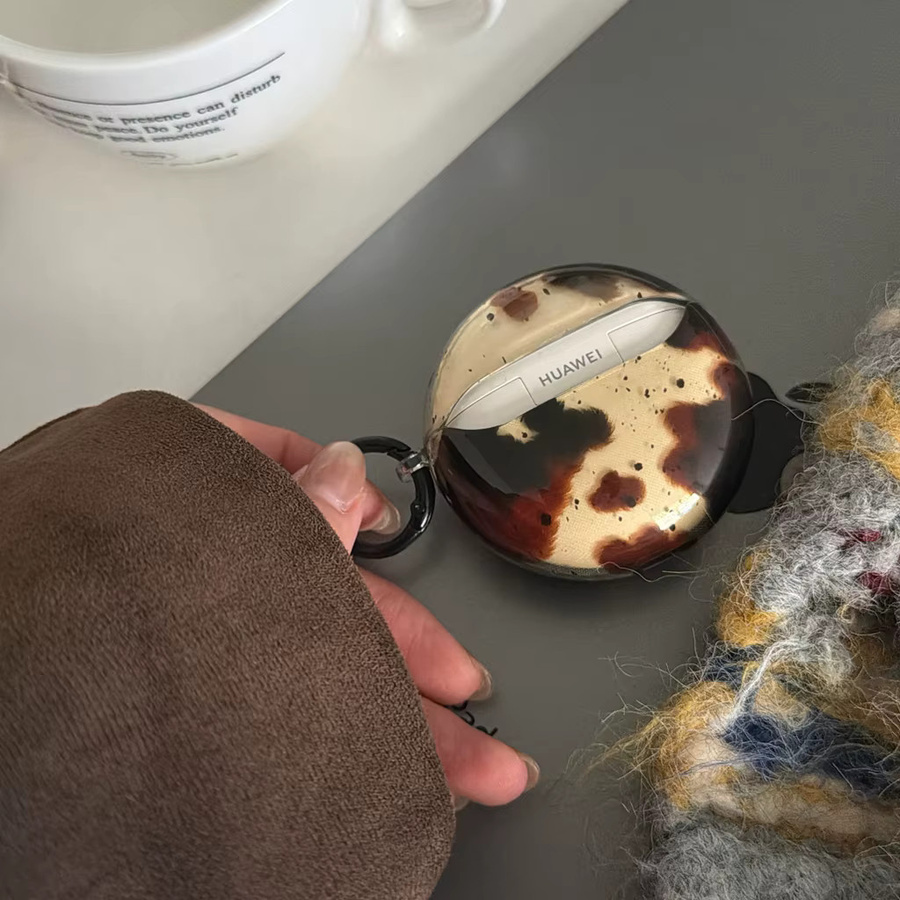 Vintage Tintenfleck Schutzhülle im koreanischen Stil für Huawei FreeBuds 7i 6i 5i SE3 FreeClip 2 mit Schlüsselband, transparent/multicolour - Bild 3