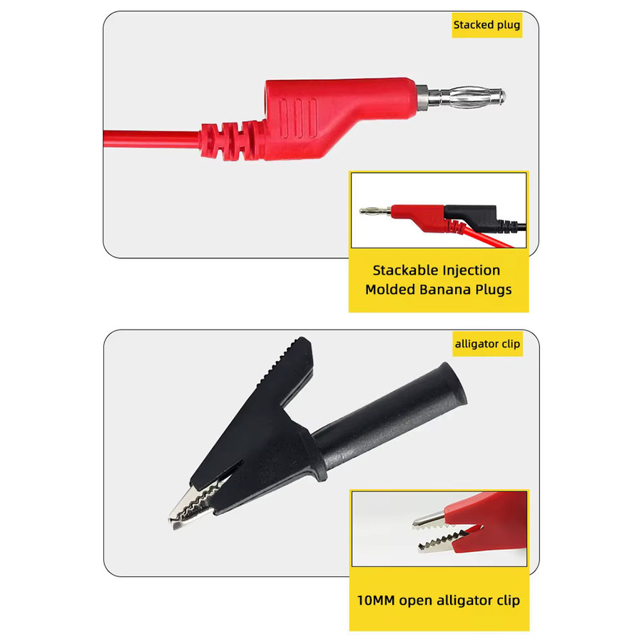 Voktta Multimeter Messleitungen Kit mit 5 stapelbaren Dual 4mm Bananensteckern und Krokodilklemmen, 1m Länge, 1000V/19A, Multicolor - Bild 3