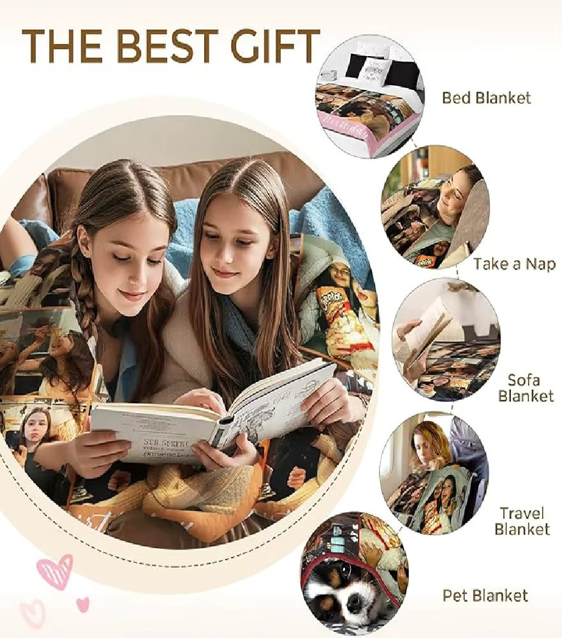 iDIY Personalisierte Fotodecke mit 5 Fotos und Text für Erwachsene und Kinder, Mehrfarbig - Bild 4