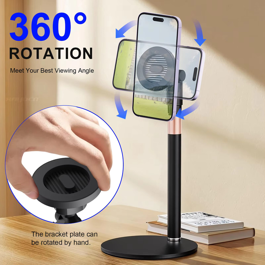 Magnetischer Desktop-Telefonständer von xnyocn in Schwarz mit 360 Grad Drehung und Höhenverstellung inklusive Bildschirmreinigungstuch - Bild 3
