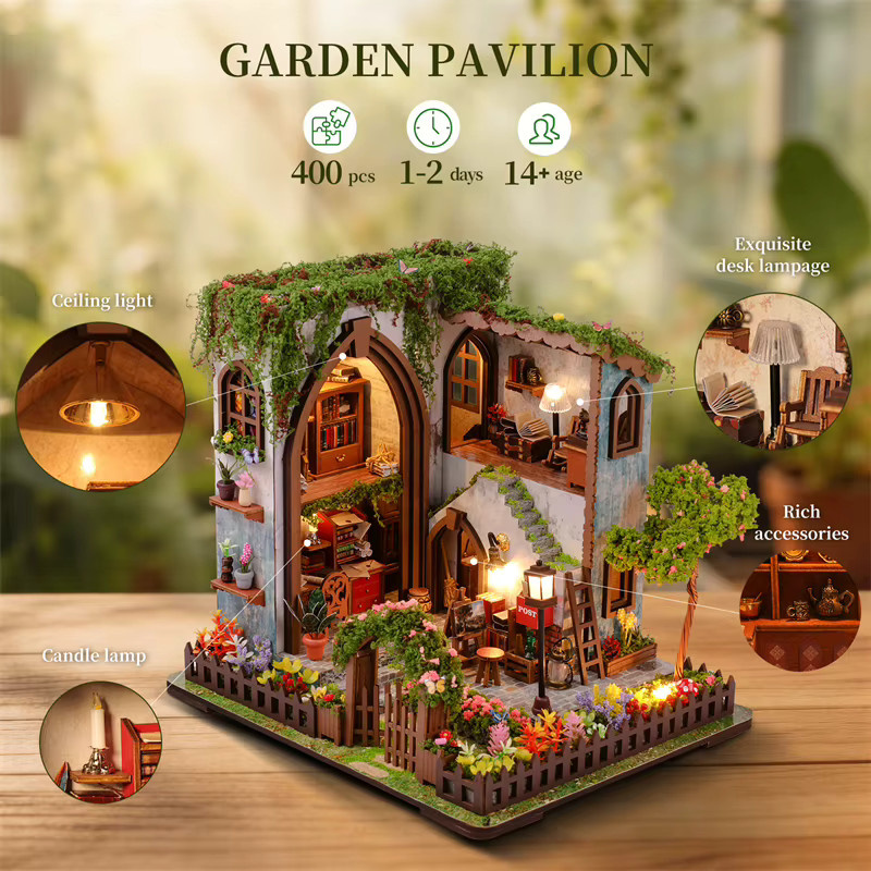 ELEVEN-CUTE DIY Holz-Gartenpavillon Miniatur-Modellbausatz, Puppenhaus, ab 14 Jahren - Bild 3