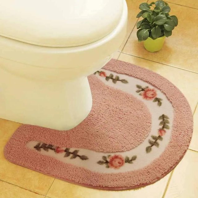 Ländliche U-förmige Badezimmermatte mit floralem Design in Pink, saugfähig und rutschfest, B/B: 50 x 50 cm - Bild 1
