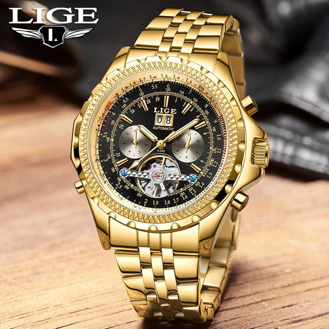 LIGE Armbanduhr Automatik, Edelstahl, Gold, Herren - Bild 1