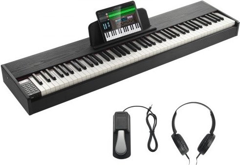 VEVOR Digitales Klavier mit 88 gewichteten Tasten, E-Piano in Schwarz oder Weiß mit Lautsprechern, Bluetooth, USB und MIDI, inklusive Sustain-Pedal und Kopfhörer für Anfänger und Lehrer - Bild 1