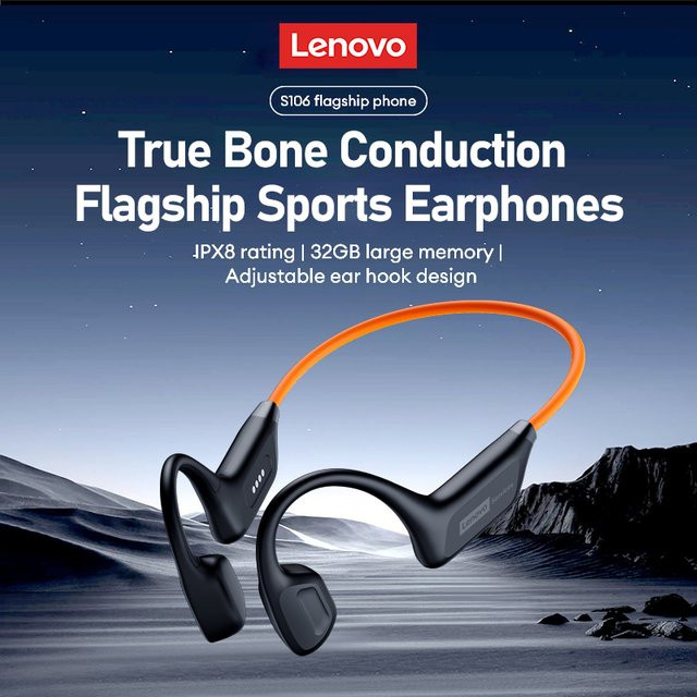 Lenovo S106 True Bone Conduction Headset Bluetooth 6.0 IPX8 wasserdichte Kopfhörer mit 32 GB MP3-Speicher und Mikrofon in Schwarz oder Orange - Bild 1