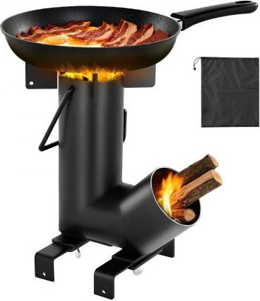 VEVOR Raketenofen aus Karbonstahl in Schwarz mit Tragetasche zum Outdoor-Kochen und Camping - Bild 1