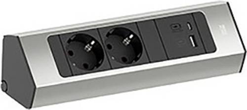 Bachmann Steckdosenleiste 932.002 in Schwarz und Silber mit USB-A und USB-C Anschlüssen - Bild 1