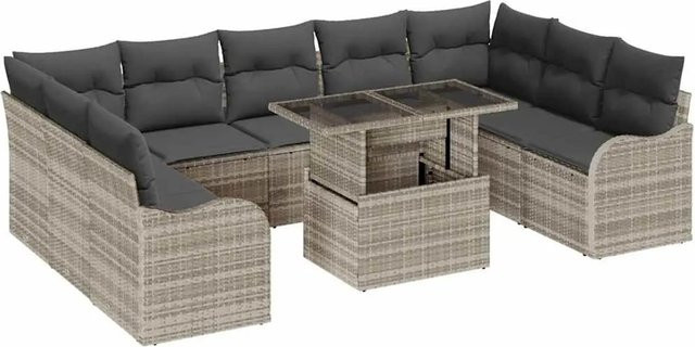vidaXL Garten-Sofa-Set aus Poly Rattan mit 10 Teilen in Hellgrau - Bild 1