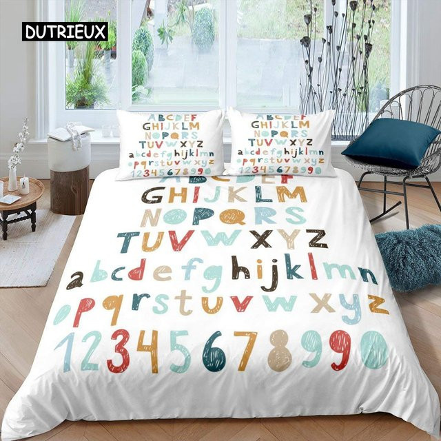 Kinder-Alphabet Bettwäsche-Set von Binchi Outdoor Product mit digitalem Muster in Weiß, B/H: 140 x 210 cm - Bild 1