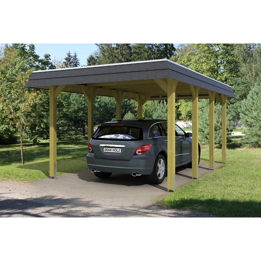 Skan Holz Carport Spreewald Walmdach-Einzelcarport mit Blende in Schwarz, B/T: 345 x 589 cm - Bild 2