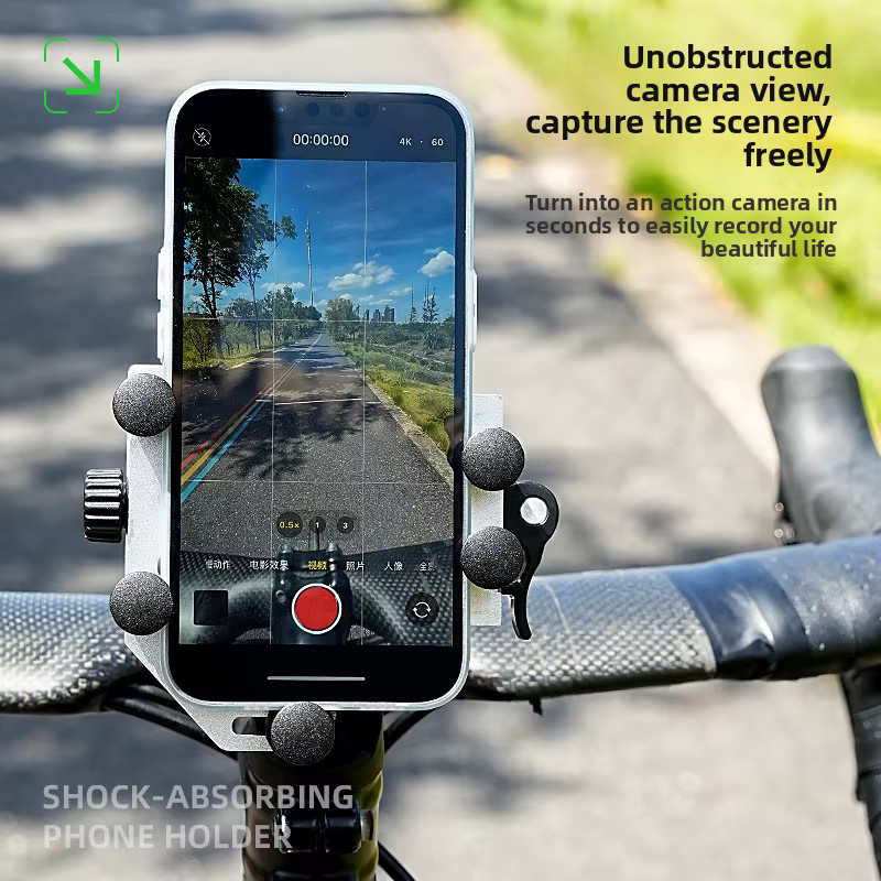Stoßdämpfende Motorrad-Handyhalterung aus Aluminiumlegierung in Schwarz mit 360 Grad Drehung für E-Bike, Roller und GPS-Navigation - Bild 3
