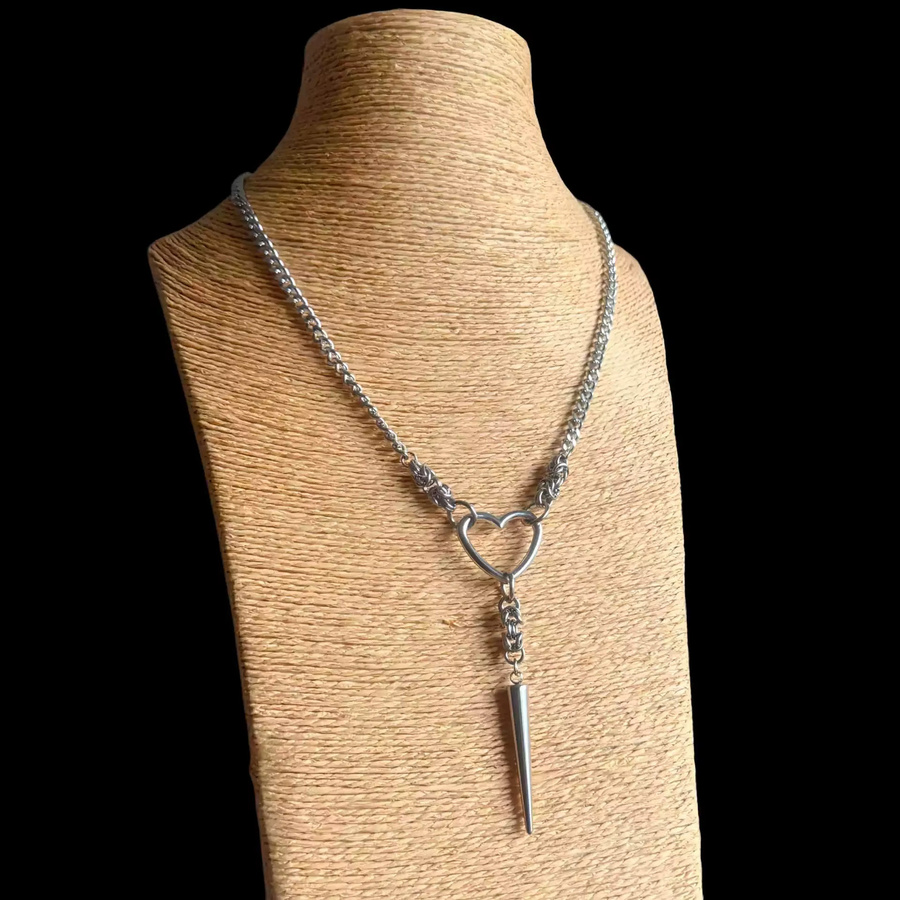 imixlot Halskette, Nieten-Herzanhänger, Metall, Silber, Unisex - Bild 3