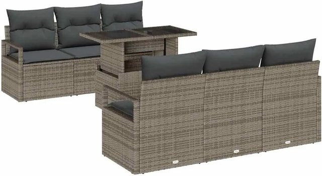 vidaXL 7-teiliges Garten-Sofa-Set aus Poly Rattan in Grau mit Sitzauflagen und integriertem Stauraum - Bild 1