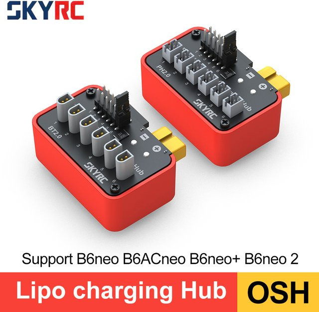 SKYRC OSH 6-Port 1S Batterielade-Hub für LiPo LiFe Li-Ion LiHV in Rot - Bild 1