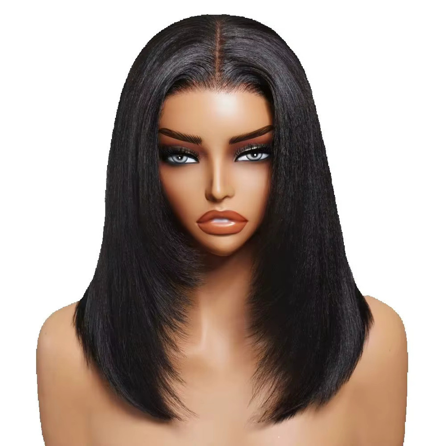 UNice Layered Cut Yaki Straight Human Hair Bob Wig, 150% Density - Bild 7