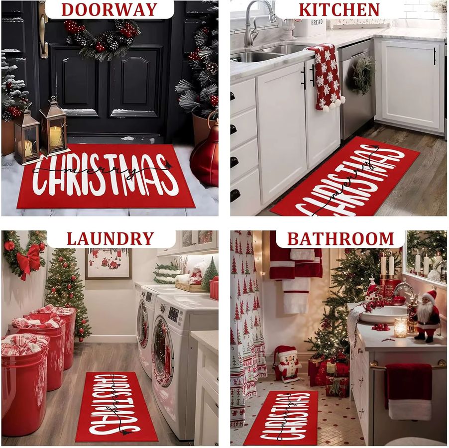 VIKAMA Weihnachtliche Fußmatte in Rot für Eingang, Küche oder Badezimmer - Bild 6