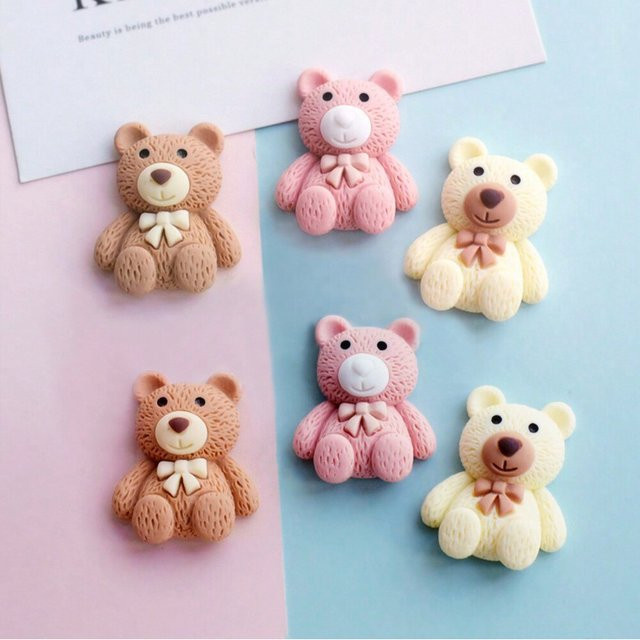10 Stück Rosa und Braune Bären-Harzfiguren für Handydekoration, Scrapbooking und Bastelzubehör - Bild 1