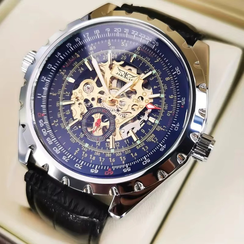 AOKULASIC Armbanduhr Automatik, Edelstahl, Leder, Schwarz, Herren - Bild 3