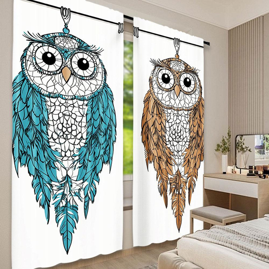 Set aus 2 Eulen-Vorhängen im Traumfänger-Stil von Tonnika Chen, Multicolor, B: 100 cm, H: 70 cm - Bild 2