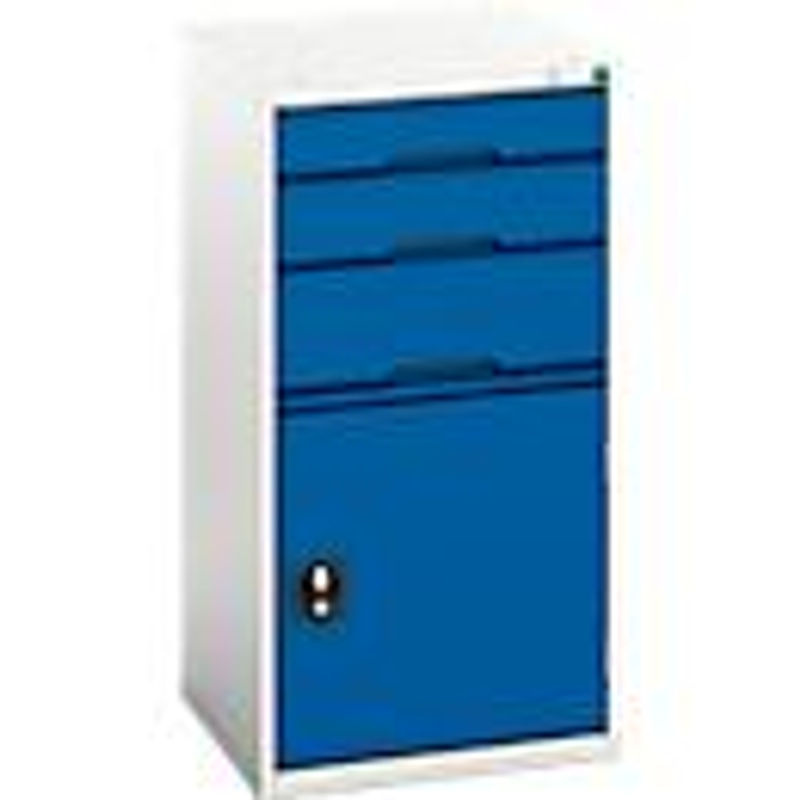 Schubladenschrank Bott verso aus Stahlblech mit 3 Schubladen und 1 Flügeltür, abschließbar, lichtgrau/enzianblau, B/T/H: 52,5 x 55,0 x 100,0 cm - Bild 2